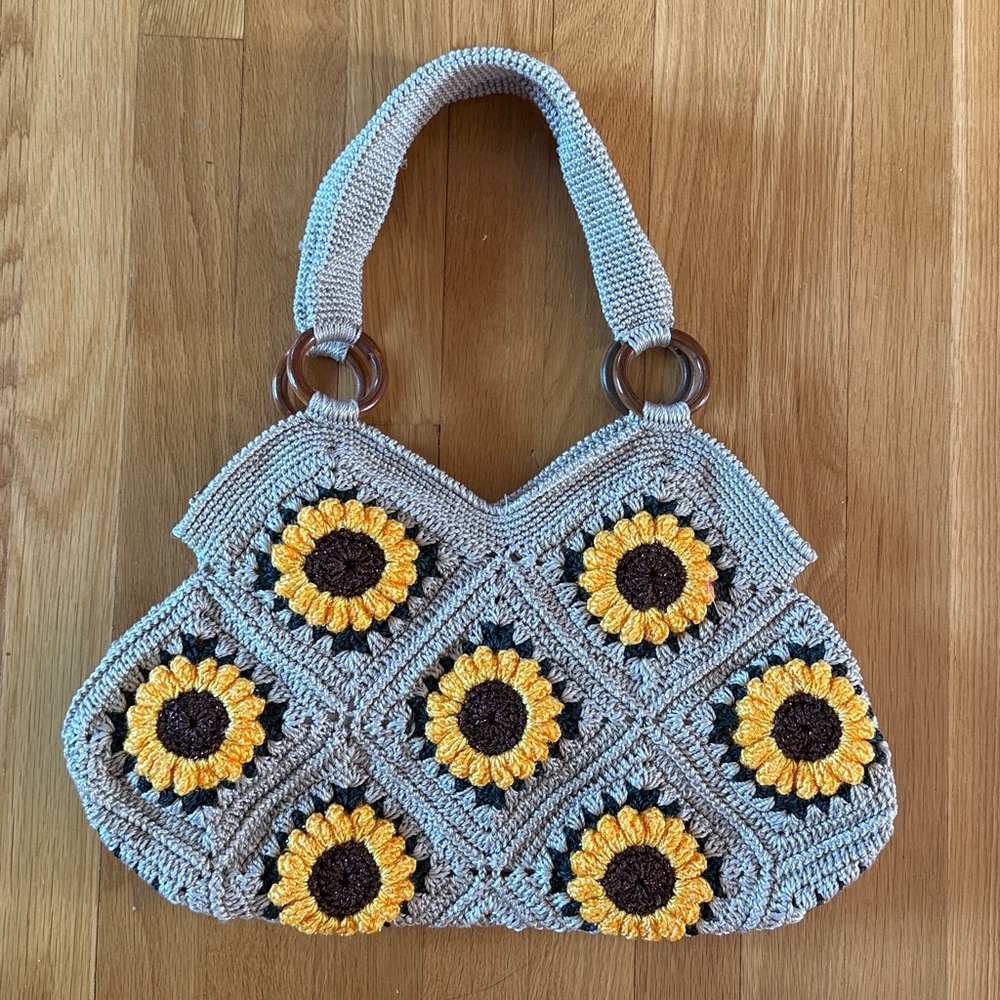 Handmade Sunflower Crochet Shoulder Bag